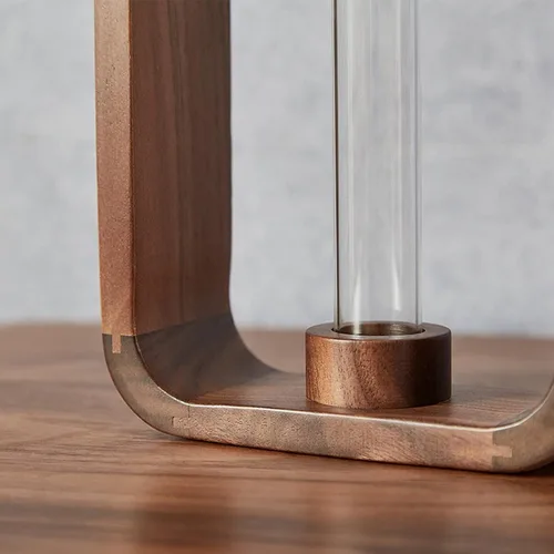 Miniatura 5 de Transprent - Jarrón de vidrio, tubo de ensayo, soporte para plantas hidrofílicas, marco de madera de nogal, soporte de flores, mesa de jardín