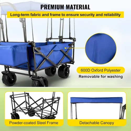 Miniatura 4 de Happbuy - Carro plegable con toldo extraíble, 220 libras, carrito de playa plegable resistente con ruedas grandes Azul