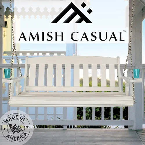 Miniatura 4 de Amish Casual Columpio de porche con tratamiento de misión de 800 libras con cadenas colgantes y portavasos (5 pies, mancha blanca semisólida)