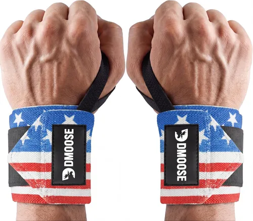 Miniatura 11 de DMoose Fitness Muñequeras para levantamiento de pesas de 18 pulgadas – Envoltura de gimnasio resistente con lazo para el pulgar para apoyo y alivio