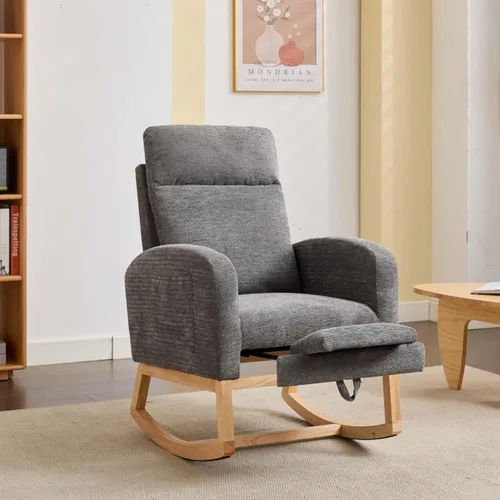 Miniatura 12 de Mecedora de lactancia de 40 pulgadas, sillas de guardería con reposapiés ajustable, respaldo alto, sillón tapizado con bolsillos laterales, mecedora