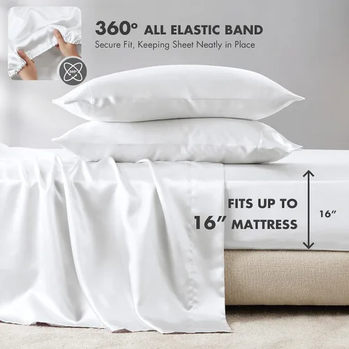 Miniatura 214 de Madison Park Essentials - Juego de sábanas de satén de lujo y sedoso con brillo natural, bolsillo elástico de 14 pulgadas para colchones de hasta 16