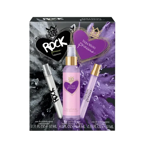 Miniatura 3 de Vera Wang Princess + Rock Princess, bruma corporal y Eau de Toilette en spray (2) set de regalo de 3 piezas, notas de durazno, jazmín y vainilla