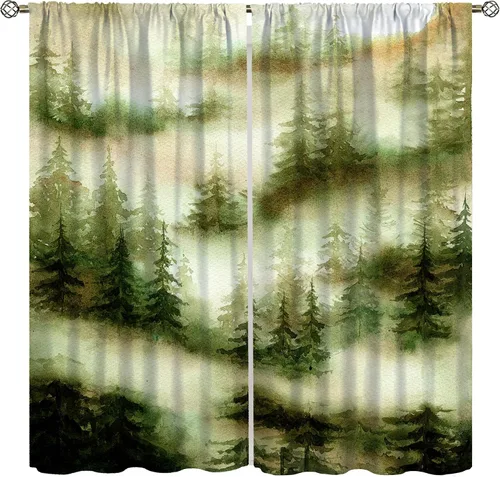Miniatura 11 de Cortinas de bosque, árboles altos rectos, encantadores paisajes con temática de la naturaleza, cortinas opacas decorativas, para dormitorio, sala