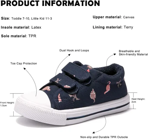 Miniatura 6 de FUNKYMONEY - Tenis de lona para niños y niñas, informales, sin cordones, ajustables, con gancho y bucles, zapatos para caminar para niños pequeños