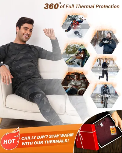 Miniatura 5 de Muezna Conjunto térmico para hombre con parte superior e inferior, capa base larga con forro polar suave