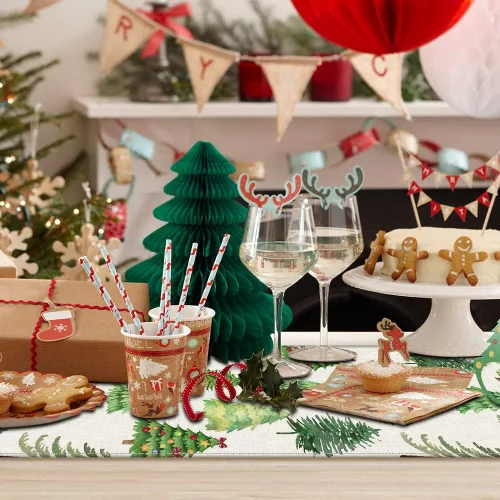 Miniatura 6 de OTOSTAR Camino de mesa de árbol de Navidad, Navidad, Navidad, Navidad, Navidad, caminos de mesa de cocina, comedor, decoración de mesa de lino