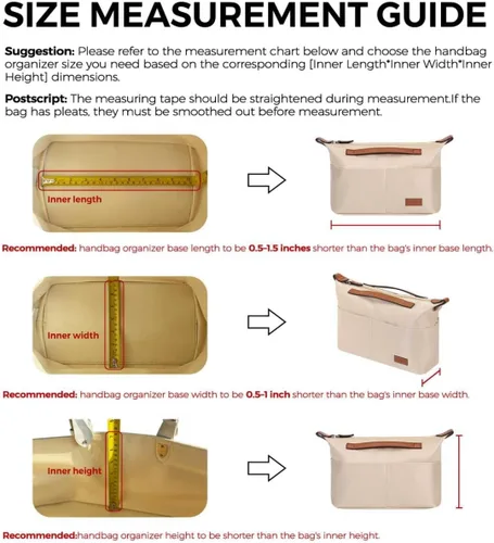 Miniatura 3 de Organizador de bolso con cremallera (32, beige) Organizador grande de bolsas de mano, múltiples bolsillos en posición de taza y paraguas, divisores