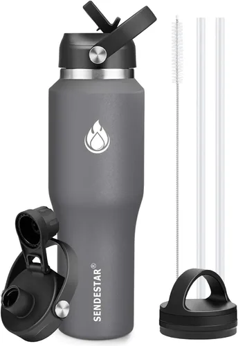 Miniatura 20 de SENDESTAR Botella de agua de acero inoxidable de 40 onzas (fría durante 48 horas, caliente durante 24 horas), botella aislada al vacío de doble Gris