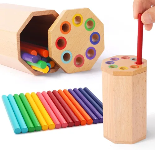 Juguetes Montessori para niños de 1 2 3 años: palos de clasificación de colores de aprendizaje de madera, juguetes para niños pequeños de 1 2 3