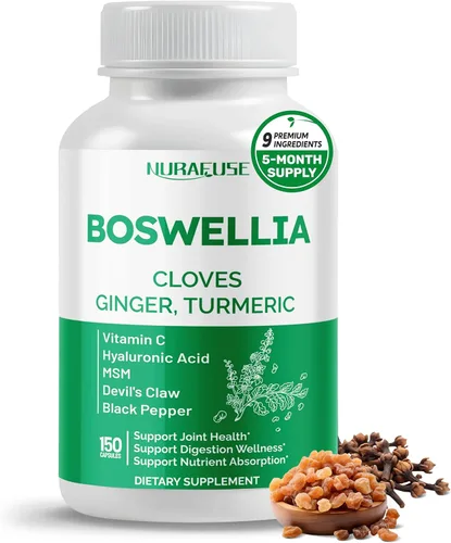 Boswellia con clavo, jengibre, cúrcuma, vitamina C, ácido hialurónico, MSM, garra del diablo - Apoya la salud de las articulaciones, el bienestar
