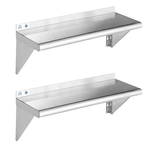 Miniatura 46 de ROCKPOINT Estante de acero inoxidable de 12 x 24 pulgadas, 250 libras, estantes comerciales de metal NSF para montaje en pared, estantería flotante