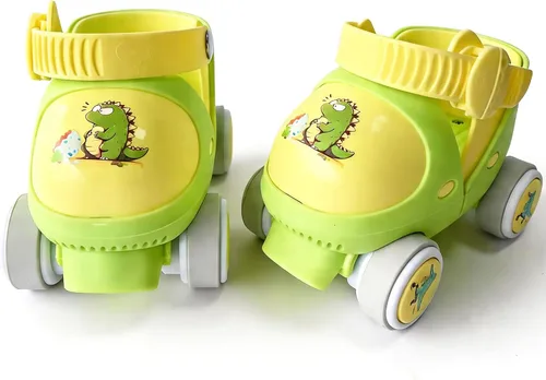 Miniatura 10 de Patines Infantiles Ajustables de Cuatro Ruedas para Niños y Niñas, con Ruedas con Bloqueo para Principiantes, Bebes, Edad de 2 a 6 Años Dino Azul