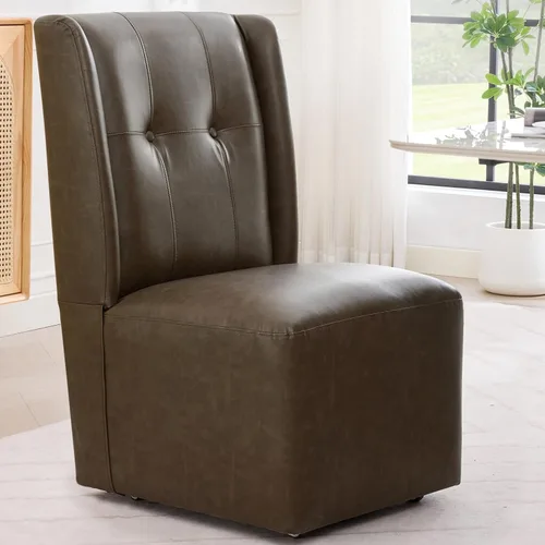 Miniatura 9 de Silla de comedor giratoria con ruedas, silla de comedor con ruedas, moderna silla tapizada con respaldo alto sin brazos para sala de estar, cocina