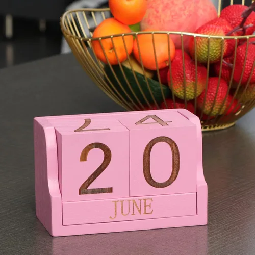 Miniatura 6 de Calendario de escritorio de madera, bloques de calendario de escritorio para profesores, bloque de fecha perpetuo de oficina, decoración de Rosa