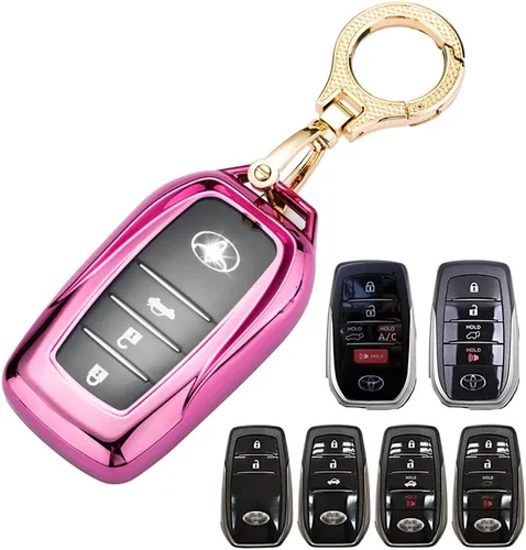 Funda para llavero RAV4 Prime 2021, TPU suave compatible con Toyota Venza, Land Cruiser 2019, prado, Hilux, Fortuner, cubierta de corona (rosa),