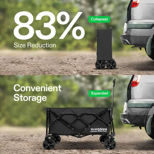 Miniatura 4 de Vivosun - Carrito de servicio plegable de alta resistencia para campamento, jardín, intemperie, ruedas universales y mango ajustable, negro