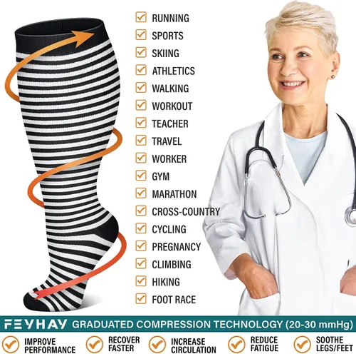 Miniatura 6 de FEYHAY Calcetines de compresión de cobre de talla grande (3 pares) de circulación de 20-30 mmHg es el mejor atlético y diario para hombres y mujeres