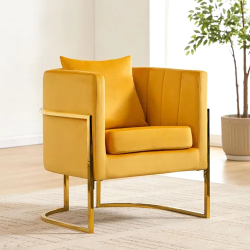Miniatura 20 de Moderno sillón de terciopelo con almohada lumbar, silla tapizada de mediados de siglo para sala de estar, dormitorio, sofá individual, silla