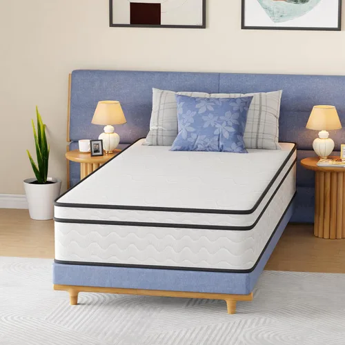 Miniatura 20 de FDW Colchón individual de 6 pulgadas, colchón híbrido de espuma viscoelástica y resortes interiores, colchón de espuma premium, alivio de presión