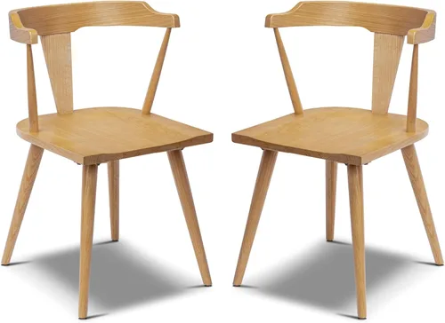 Miniatura 6 de POLY & BARK Silla de Comedor Enzo Negra Moderna de Mediados de Siglo – Silla con Respaldo de Listones de Madera de Roble Macizo, Altura del Asiento