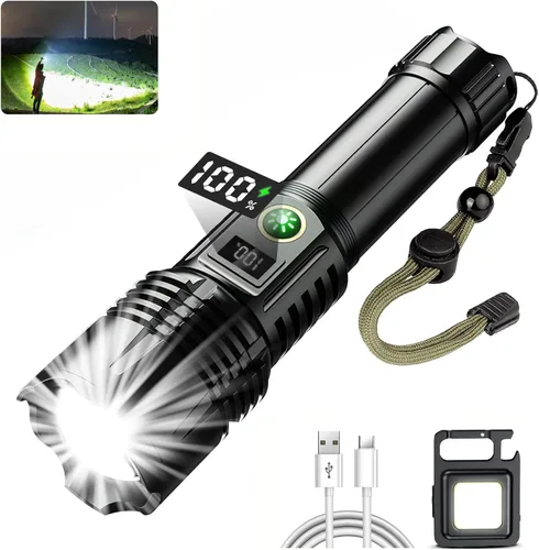Linternas LED de alto lúmenes recargables, linterna potente resistente, luz táctica súper brillante, linterna fuerte táctica súper brillante,