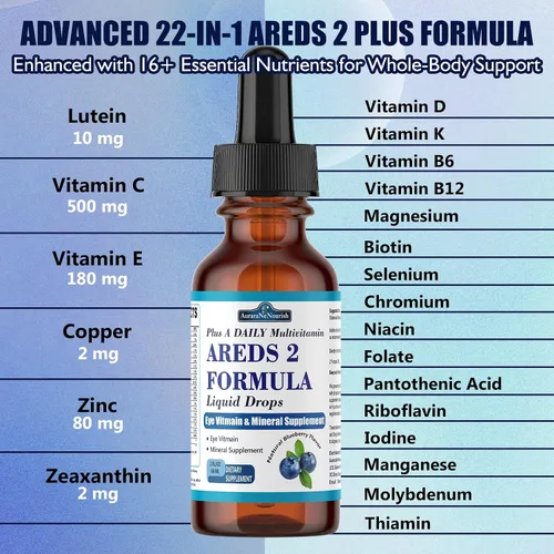 Miniatura 2 de AREDS 2 + Formula Liquid Drops for Macular Health, suplemento 22 en 1 de vitaminas y minerales para los ojos con luteína y zeaxantina, cobre, zinc