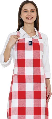 Miniatura 15 de Encasa XO Delantales de cocina de algodón para mujeres y hombres con bolsillo y bucle para toalla, correa ajustable para cuello y espalda