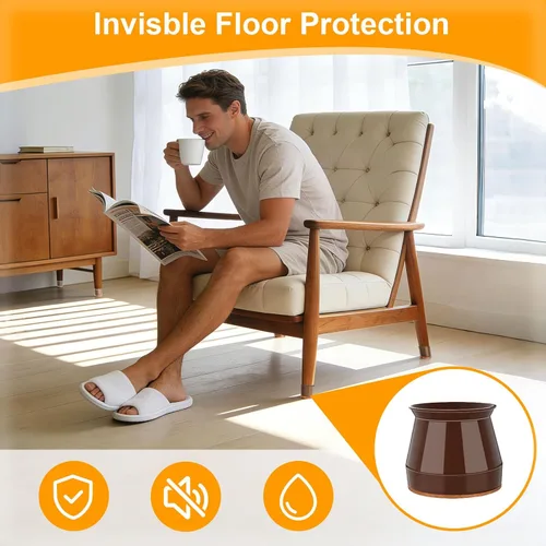 Miniatura 3 de 24 piezas de protectores de patas de silla marrón, almohadillas de fieltro para muebles con cubiertas de silicona para sillas, protectores de patas