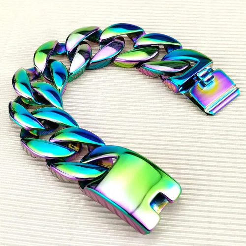 Miniatura 5 de Pulsera de acero inoxidable 316L con acabado de arco iris enorme de 0.945 in