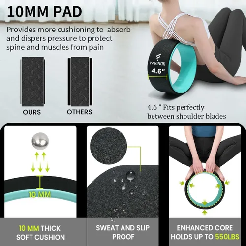 Miniatura 2 de Yoga Wheel for Stretching & Flexibility to Help Back Aches & Tension, Deep Tissue Muscle Massage. Back Roller Wheel with Extra Cushion, Wider &