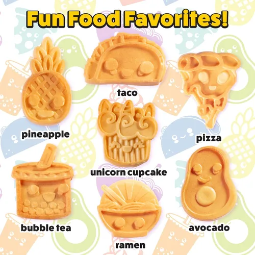 Miniatura 2 de Fun Food Friends - Mini waflera – 7 diferentes estilo kawaii diseño de tartas. Pizza de aguacate Ramen Taco y más – plancha de oblea antiadherente