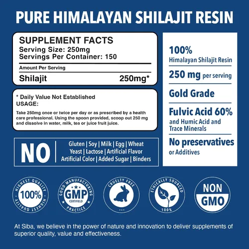 Miniatura 3 de Siba - Resina Shilajit pura del Himalaya para hombres y mujeres, triple purificada con más de 85 minerales traza y 70% ácido fúlvico para uso