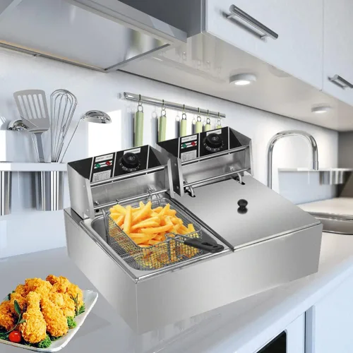 Miniatura 7 de Freidora eléctrica con cesta y tapa, freidora de aceite de encimera de acero inoxidable, limitador de temperatura y protección contra sobrecorriente
