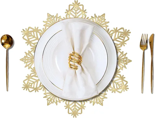 Miniatura 2 de Juego de 4 manteles individuales redondos negros metálicos, de vinilo, PVC, huecos, para comedor, cocina, platos, cargadores, decoración para San