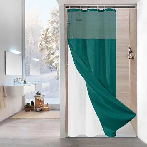 Miniatura 29 de MitoVilla Cortina de ducha pequeña beige de 36 x 72 pulgadas, juego de cortina de ducha de tela de punto gofre de tamaño medio estrecho con forro