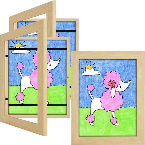 Miniatura 7 de Paquete de 3 marcos de arte infantil en grano de madera negra, 10 x 12.5 pulgadas con paspartú, 8.5 x 11 pulgadas sin paspartú, apertura frontal