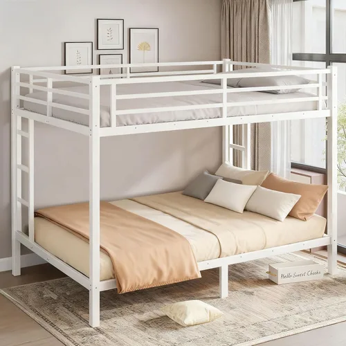 Miniatura 17 de Litera individual XL sobre Queen, cama alta de metal resistente para adultos/adolescentes, capacidad de 350/600 libras con escalera y barandilla