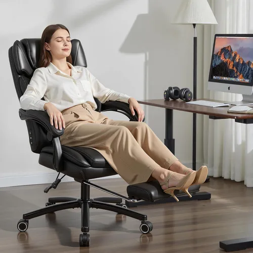Miniatura 2 de Silla de oficina de masaje amasador 3D de 500 libras con reposapiés, silla reclinable ergonómica grande y alta para computadora y gaming