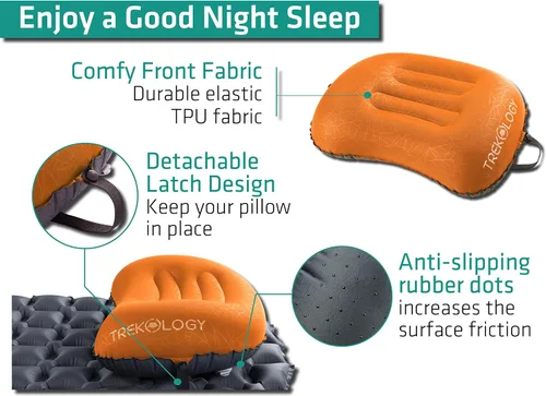 Miniatura 3 de Trekology Almohada inflable ultraligera de viaje para campamento - ALUFT 2.0 compresible, compacta, cómoda, ergonómica, para el cuello y el apoyo