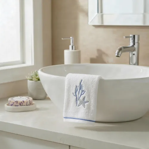 Miniatura 2 de Avanti Linens – Juego de toallas para los dedos, toallas de baño de terciopelo 100% algodón con estrellas de mar bordadas y coral, reverso de rizo