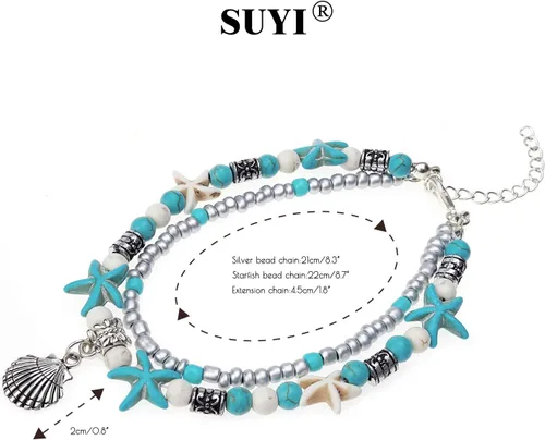 Miniatura 5 de Suyi 5 pulseras de tobillo para mujer, tobilleras ajustables en capas de playa, tobilleras de cadena bohemia, joyería de pie
