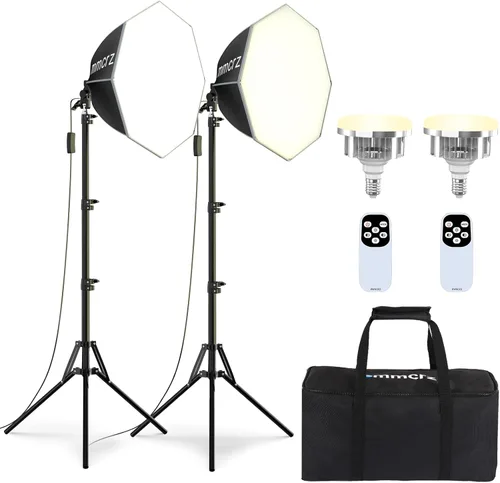 Miniatura 8 de Paquete de 2 kits de iluminación profesional Softbox, luces de estudio de 16 x 16 pulgadas con bombillas LED E27 de 85 W 2700-6500 K, iluminación