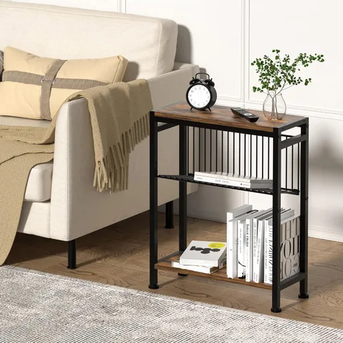 Miniatura 9 de Mesa auxiliar para espacios pequeños, mesa auxiliar estrecha con soporte para revistas, mesa auxiliar delgada de diseño 2 en 1, mesita de noche