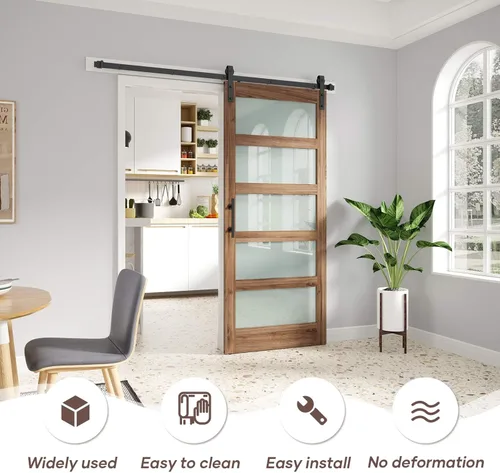 Miniatura 7 de FREDBECK Puerta de granero de vidrio de 36 x 84 pulgadas con kit de herrajes para puerta de granero de 6.6 pies y asa incluida, 5 paneles de vidrio