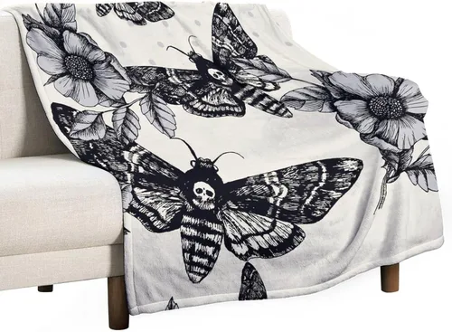 Miniatura 20 de Manta gótica de franela de polilla abstracta, mágica, bohemia, mariposa, esqueleto, luna, estrellas, manta estética para hombres, mujeres, niñas