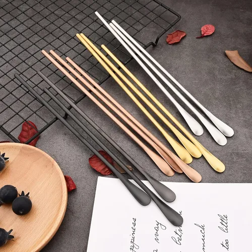Miniatura 7 de 6 cucharas de mango largo mate de 8.6 pulgadas de acero inoxidable 304 para cóctel, cucharas de mezclar, cucharas de helado, cucharas de miel
