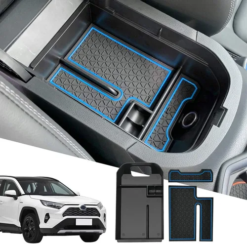 D-Lumina RAV-4 Organizador de consola central, compatible con Toyota RAV4 2019, 2020, 2021, 2022, 2023, 2024 y 2025, bandeja de almacenamiento Azul