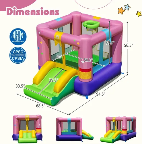 Miniatura 5 de BOUNTECH Casa inflable de rebote para niños de 3 a 12 años para interiores y exteriores con soplador de 480 W, área de salto, tobogán, juego