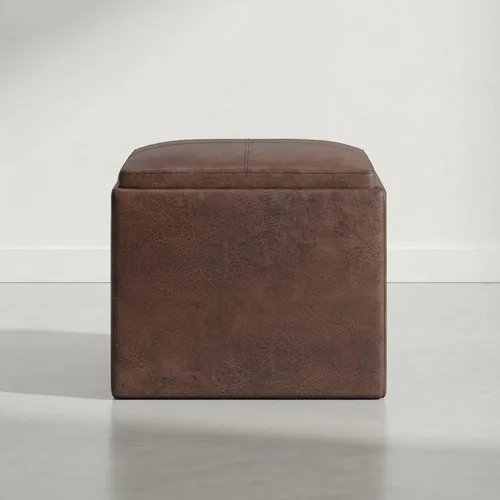 Miniatura 5 de SIMPLIHOME Rockwood - Otomana de almacenamiento en cubo con bandeja, otomana tapizada de cuero vegano de 17 pulgadas de ancho en marrón envejecido